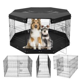 Dog Playpen, 8 Pcs 30"H x 24"W Panels Foldable Metal Pet Exercise Pen, Dog Fence Indoor and Outdoor Pen with Door, Bottom Pad and Top Cover