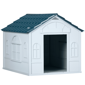 Plastic Dog House for Medium and Small Dogs, Water Resistant Puppy Shelter Indoor Outdoor with Door, Easy to Assemble, Blue