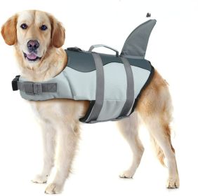 Dog Life Jacket Shark; Dog Lifesaver Vests with Rescue Handle for Small Medium and Large Dogs; Pet Safety Swimsuit Preserver for Swimming Pool Be (colour: silver grey, size: S)