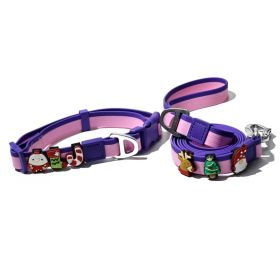 Christmas Themed Dog Collar and Leash Set, Waterproof PVC Pet Collar with Cute Charms for Small Medium Dogs (Color: Pink Purple, size: M)