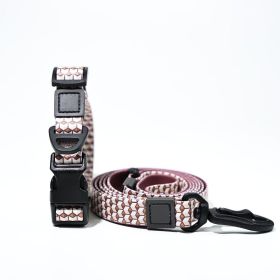 Trendy Printed PVC Dog Leash & Collar Set, Waterproof Durable Pet Lead with Unique Pattern, Adjustable for Small Medium Large Dogs (Pattern: Pink Retro Cube, size: L)