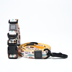 Trendy Printed PVC Dog Leash & Collar Set, Waterproof Durable Pet Lead with Unique Pattern, Adjustable for Small Medium Large Dogs (Pattern: Beige Fish Print, size: M)