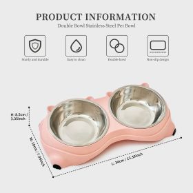 Macaron Pink Dual Stainless Steel Pet Bowls, 600ml Each, Non-Slip, Dishwasher Safe for Small-Medium Pets (Color: pink)
