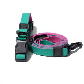 Waterproof TPU Dog Leash Set with Collar | Heavy Duty Honeycomb Texture Training Lead (Color: Mint Green & Pink, size: S)