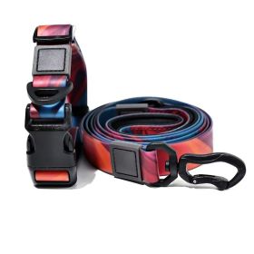 Trendy Gradient Printed PVC Dog Leash & Collar Set, Waterproof Durable Pet Lead with Unique Pattern, Adjustable for Small Medium Large Dogs (Pattern: Red Blue Swirl, size: M)