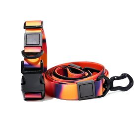 Trendy Gradient Printed PVC Dog Leash & Collar Set, Waterproof Durable Pet Lead with Unique Pattern, Adjustable for Small Medium Large Dogs (Pattern: Orange Sunset, size: L)