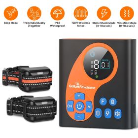 2 In 1 Wireless Dog Fence System with 1/2 Training Collars(Options) Invisible Dog Fence IP68 Waterproof with 722FT Adjustable Range Beep Vibratio (Type: Fence with 2 Collar)