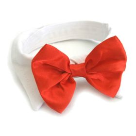 White Collar with Red Satin Bow Tie (size: 3X-Large)