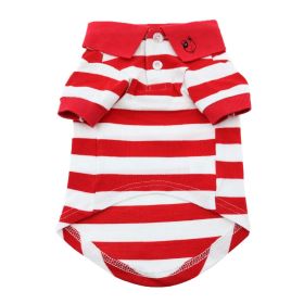 Striped Dog Polo (Color: Flame Scarlet Red and White, size: large)