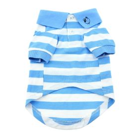 Striped Dog Polo (Color: Blue Niagara and White, size: small)