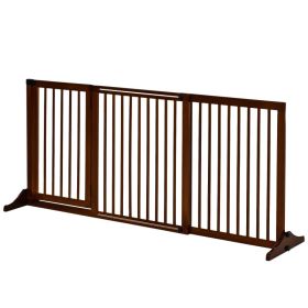 Freestanding Length Adjustable Wooden Pet Gate with Lockable Door 3 Panels, Brown (Option: Brown-1160x70x760 mm)