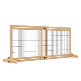 71" W x 27" H Extra Wide Freestanding Pet Gate with Adjustable Length Dog, Cat, Barrier for House, Doorway, Hallway, Natural (Option: Natural Wood-1050x745x80 mm)